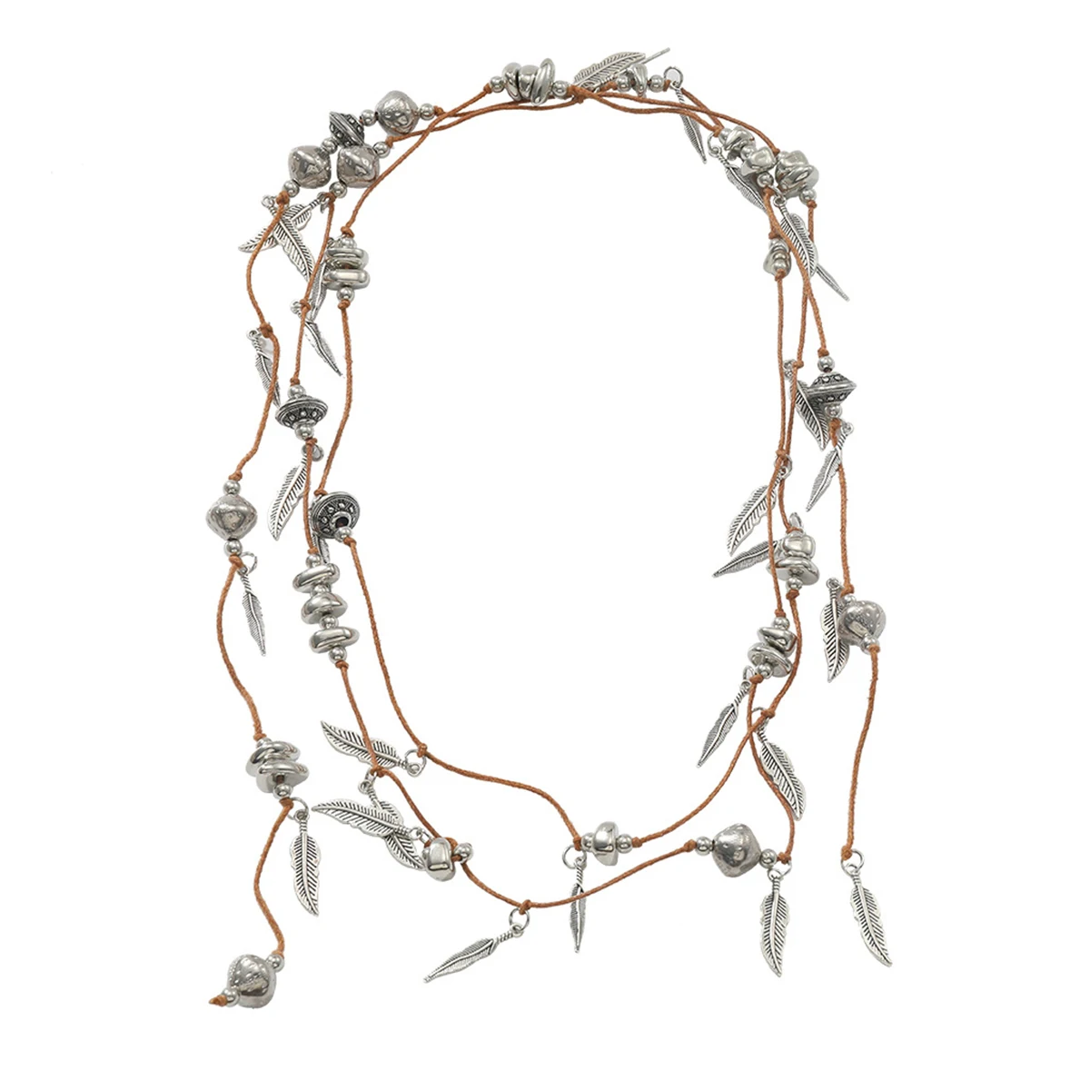 

ZAA Handmade Long Rope Necklace Silver Feather Charm Necklaces for Women Holiday Party Jewelry Gifts