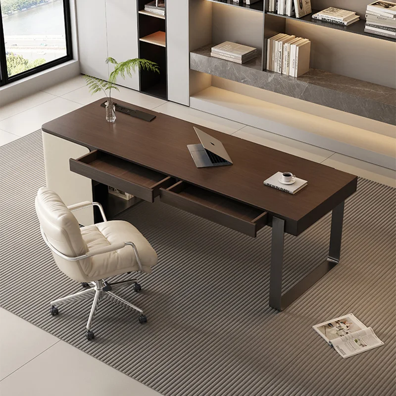 

Wooden Desk with Drawer and Stainless Steel Legs,Computer Desk,Contemporary Writing Table for Home Office or Study Room