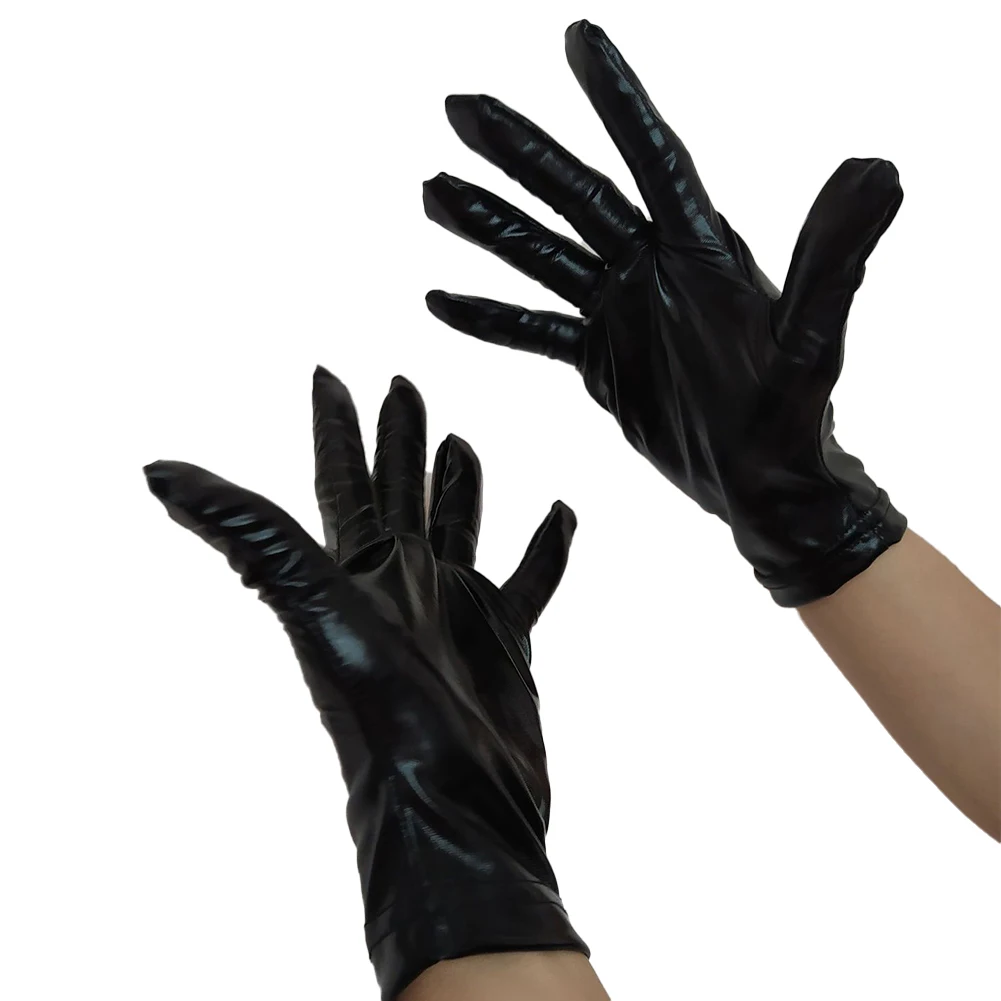 

Sexy Mens Oil Shiny Gloves Faux Leather Fetishs Gloves Underwear Latex Patent Leather Full Fingers Glove Cosplay Night Club