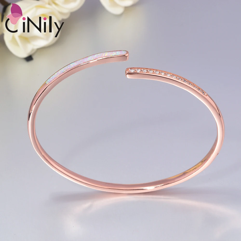 CiNily Blue & Pink Fire Opal Stone Open Bangles Rose Gold Plated   Adjustable Bracelet Jewelry Best Gifts for Woman Summer Party