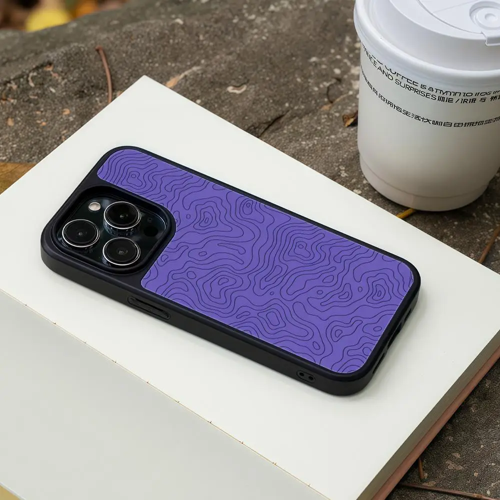 Purple Line Pattern Phone Case  For IPhone 16 15 14 13 12Plus Pro Max Case Advanced Carbon Fiber Black Frame Acrylic Case
