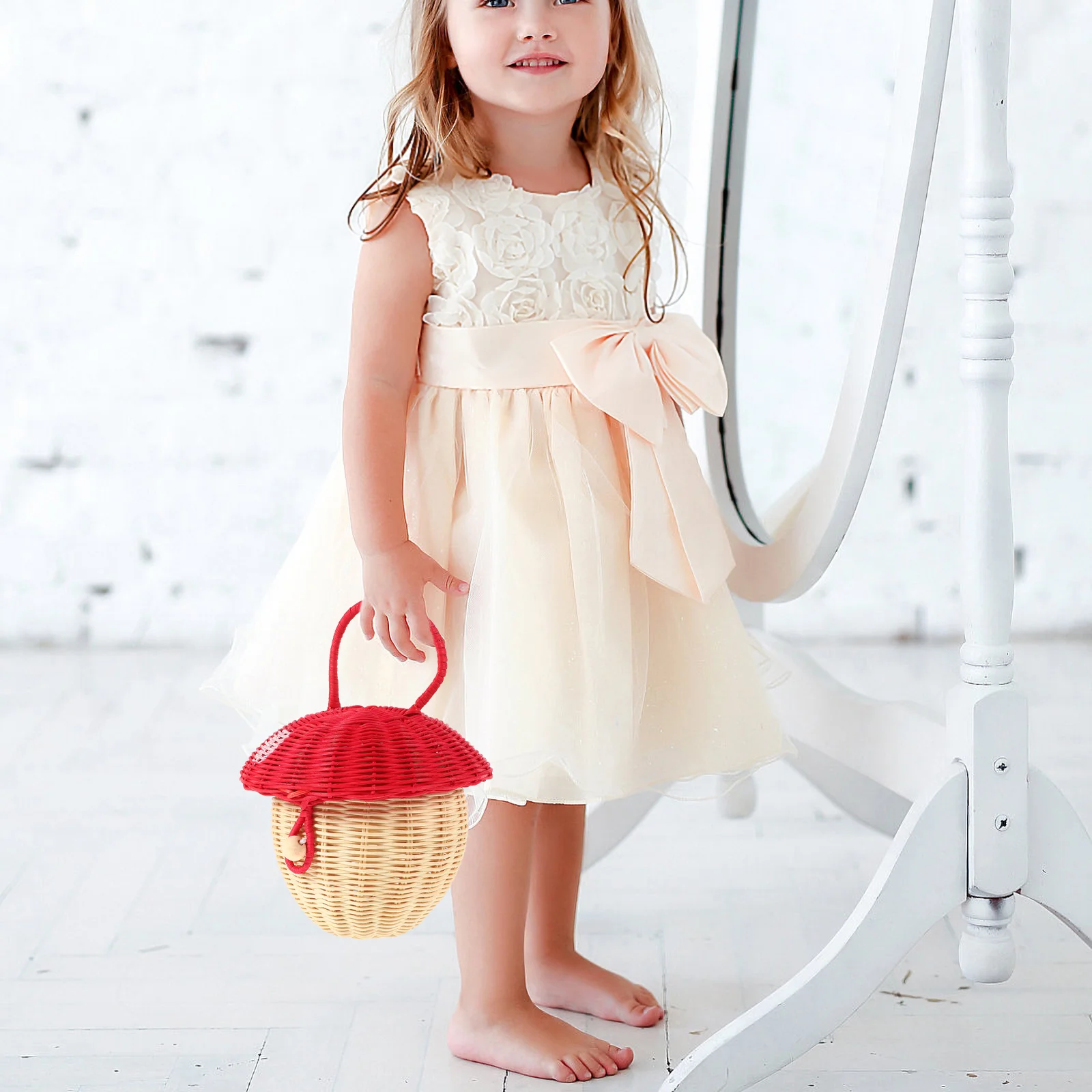 Baskets Mushroom Storage Candy Handbag Decor Woven Portable Costume Rattan Miss