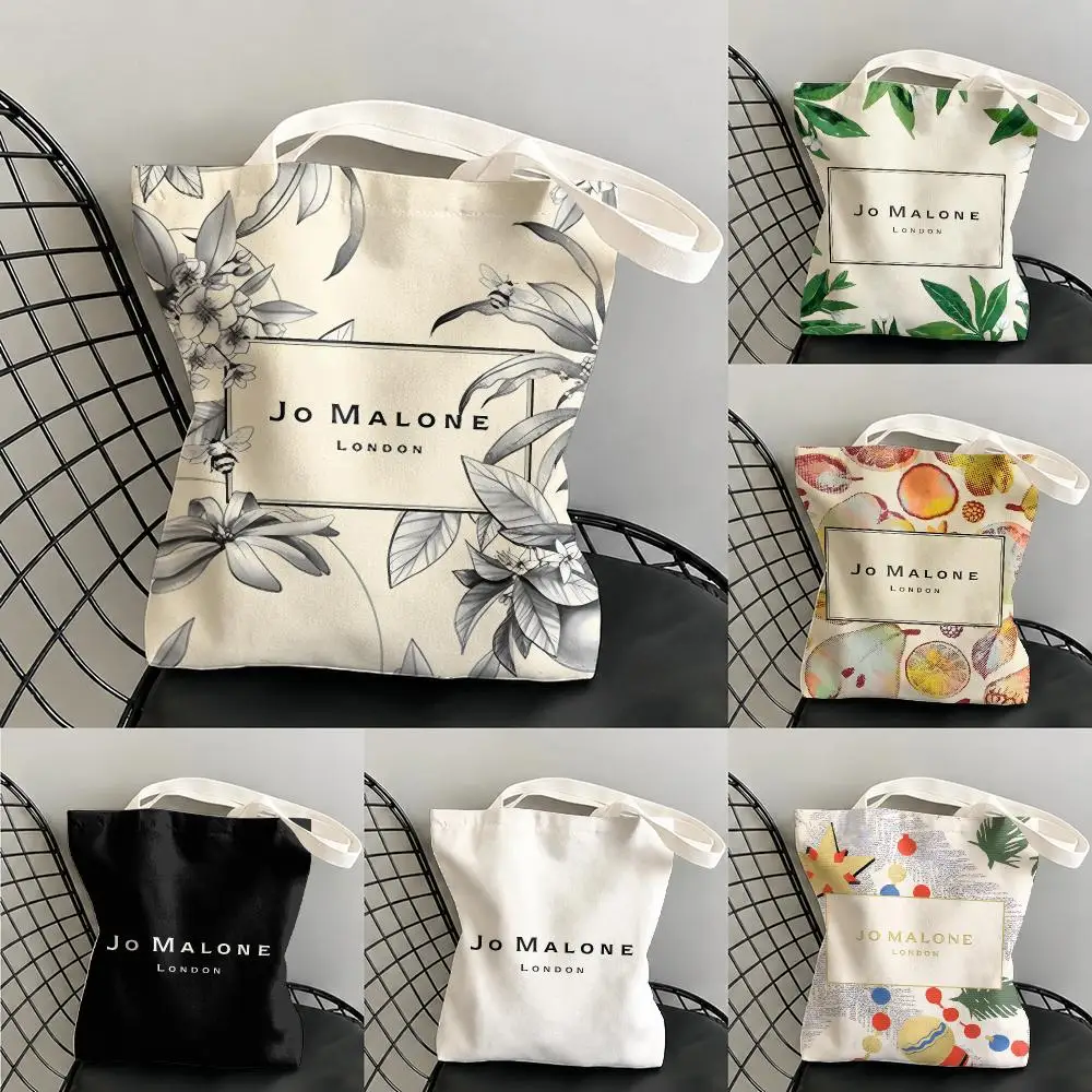 J-Jo M-Malone L-LOGO Storage Bags Canvas Double-Sided Print Beach Bag Durable Handbag Shoulder Travel Bag Gift