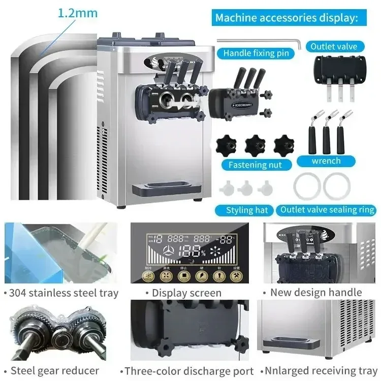 Pre-Cooling Fresh Keeping 36-42 L/H 3 Flavors Commercial Soft Service Ice Cream Making Machine Ice Cream Maker Manufacturer