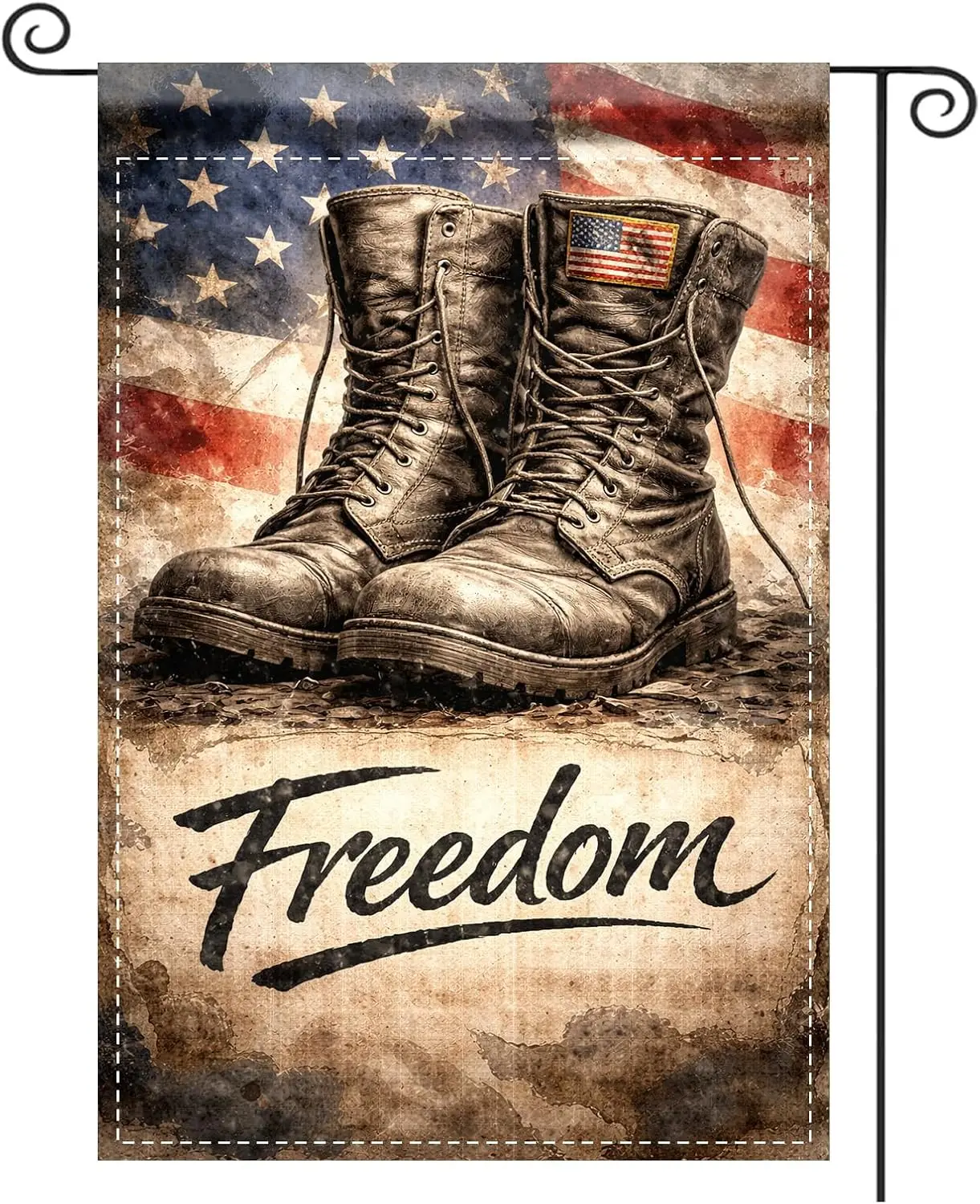 Nuxovilar American Garden Flag, Freedom Military Boots & American Flag Patriotic, 4th of July Garden Flag, for Yard, Por WWP zzo
