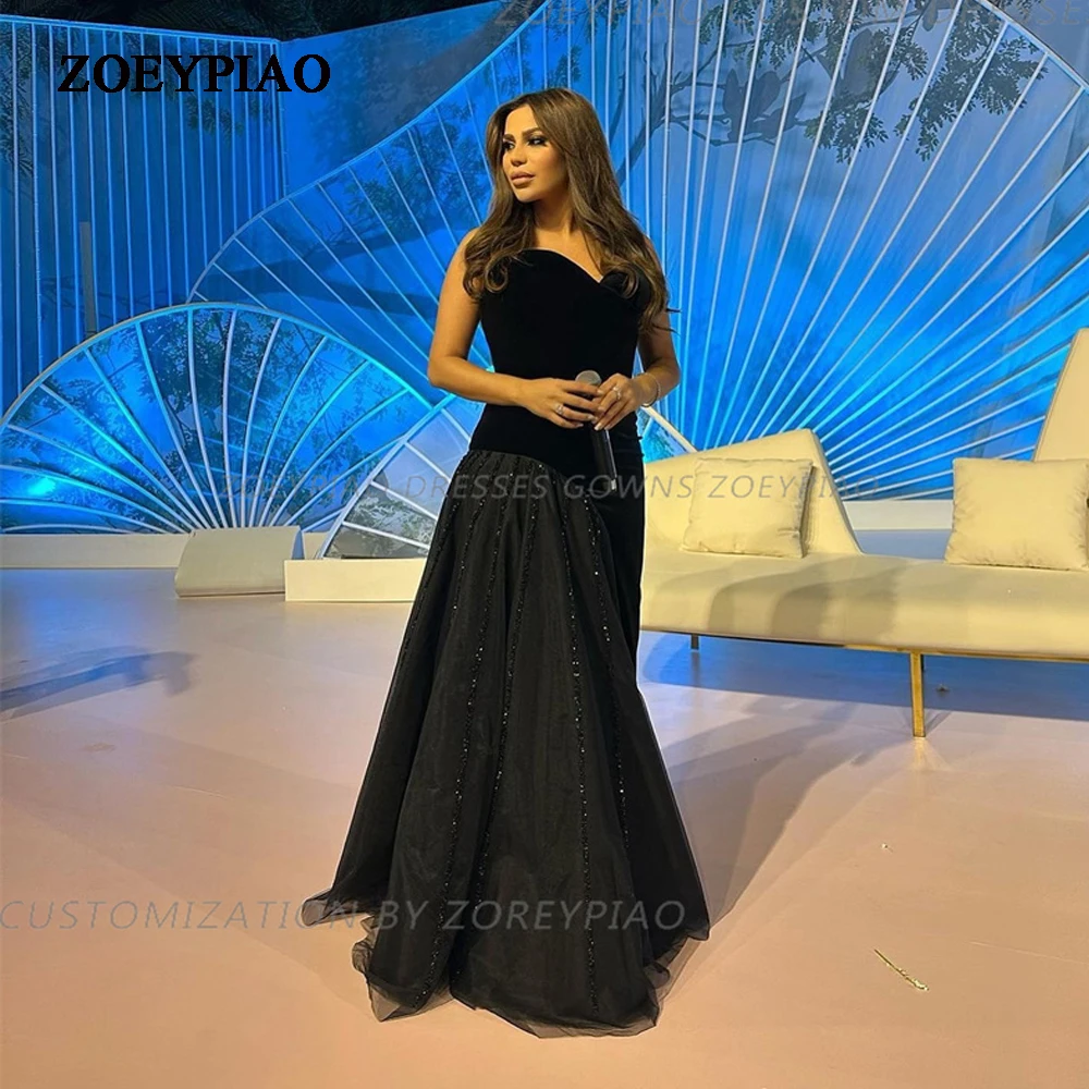 

Elegant Black Velour Custom Sweetheart Evening Dresses Mermaid Sequins Floor Length Prom Party Gowns Robes De Soirée For Women