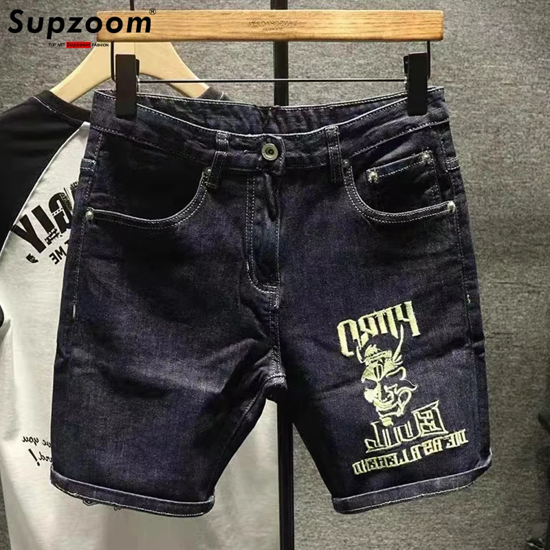 

Supzoom New Arrival Top Fashion Summer Embroidery Letter Small Dark Blue Casual Thin Denim Cargo Pants Jeans Men Shorts