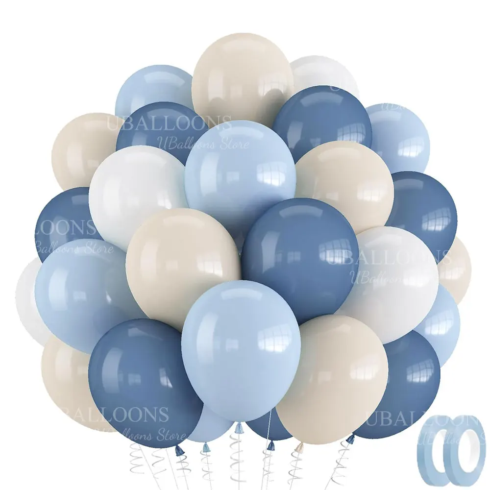 62-teiliges 12-Zoll Haze Blue Ballonset Boho Weiß Sand Dusty Twilight Slate Blue Ballons für Geburtstag, Babyparty, Hochzeitsdekoration – Detail 1