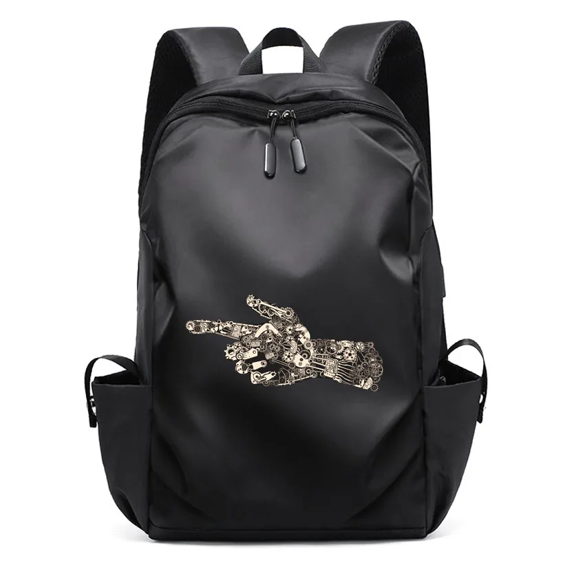 Men Women's LaptopUSB Port Business Rucksack Wear-resistant Waterproof Funny Machinery Gear Wheel Gesture Pattern Print Backpack