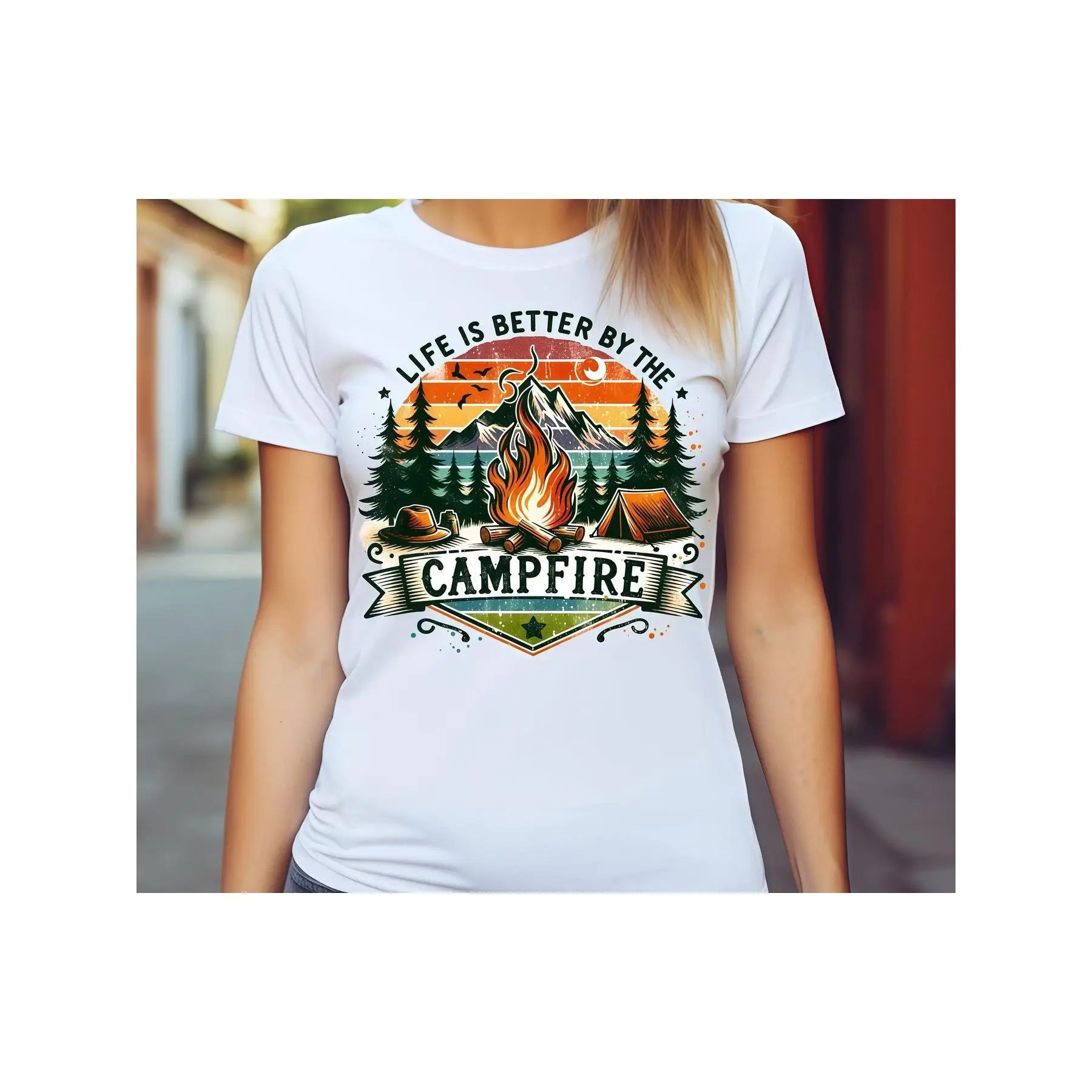 

Nature - loving and Cozy T - Shirt: Make a Statement with a Campfire - themed Graphic