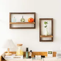 2 Pcs Wood Wall Shelf Hanging Floating Shelves Storage Rustic Farmhouse Decor Bedroom Bathroom Living Room Kitchen Decorations