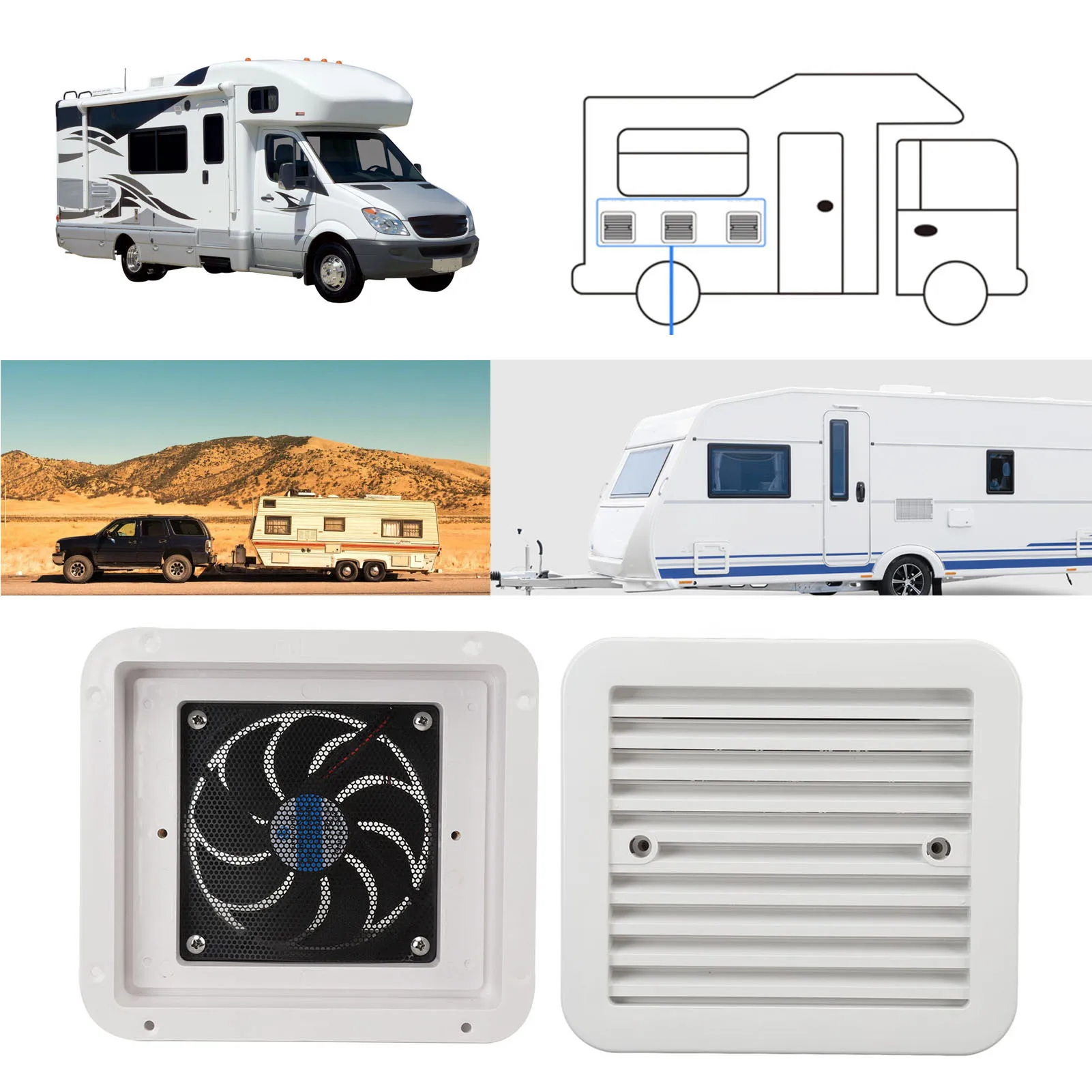 RV-Seitenventilator, 1-Wege, starker Wind, 3000 U/min, 24 V, Abluftventilator für Anhänger, Boot, Yacht, Küche, Badezimmer, Wohnmobil, Küche, Entlüftungsventilator