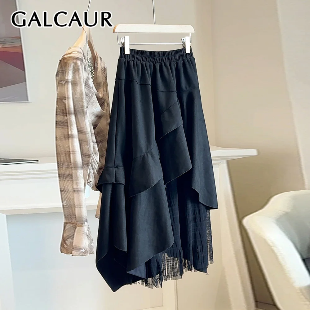 

GALCAUR Solid Spliced Tassel Skirt Female High Waist Loose Irregular Patchwork Ruffles Women's Skirts Autumn Fashion New Style