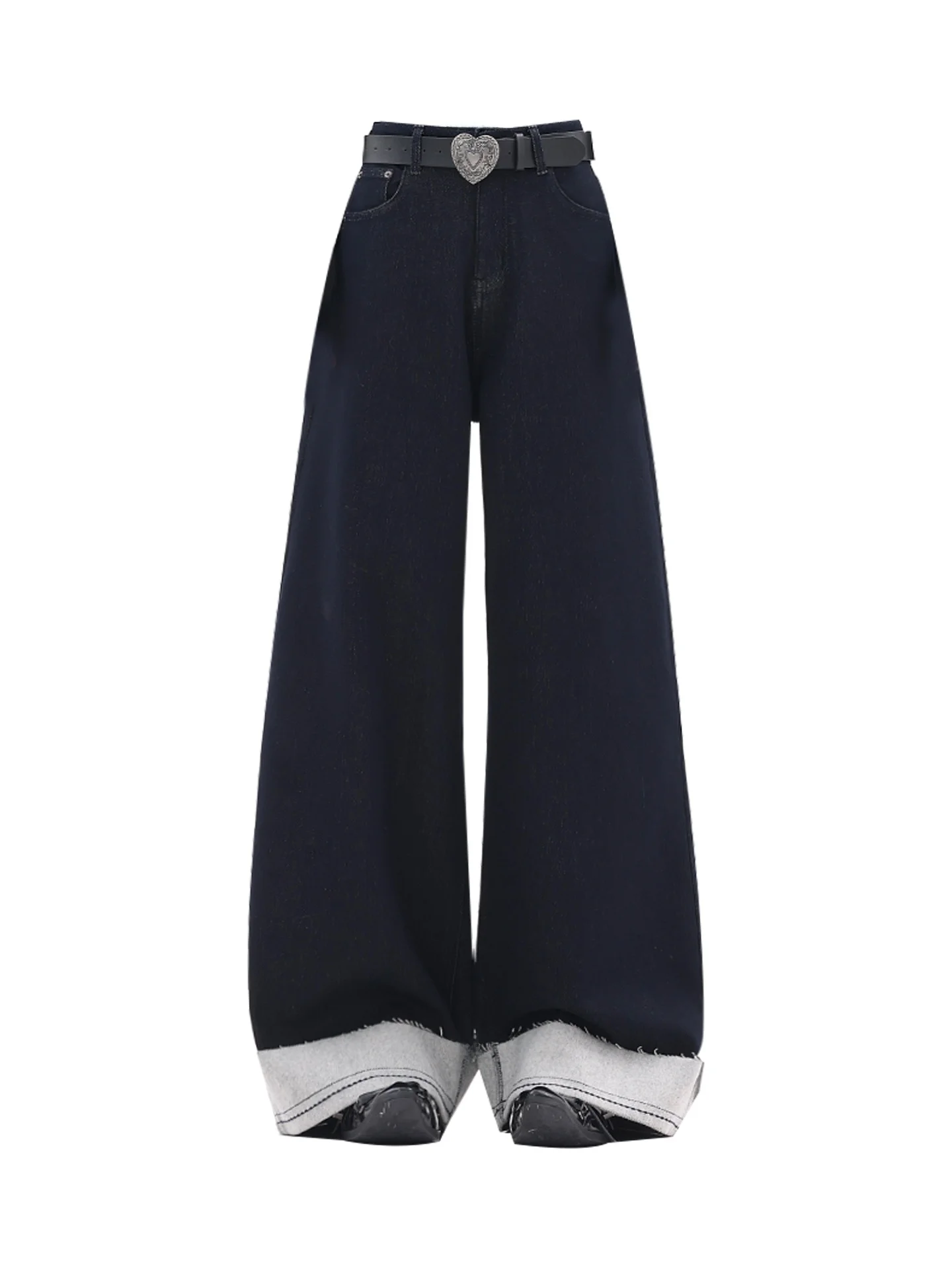 Retro American Color Blo Wide Leg Jeans Women's Autumn Winter New Design Sensation Loose Fit Long Pants High Waist Denim