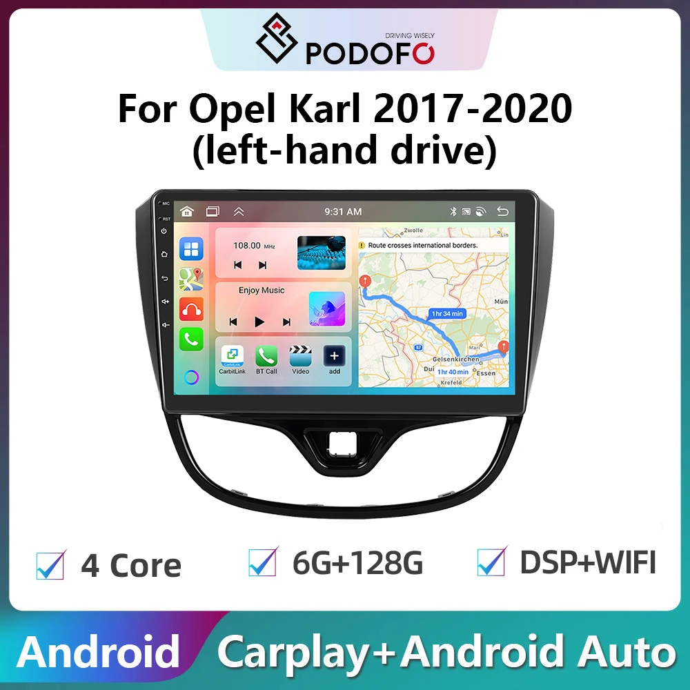 

Podofo 2din Android Car Radio For Opel Karl 2017-2020 6+128G Carplay Stereo Player Autoradio WIFI GPS Navigation FM/RDS