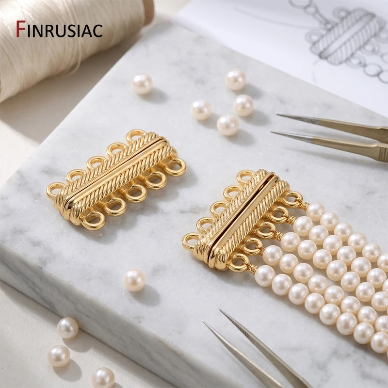 14K Gold Plated Brass Multi-Strand Magnetic Clasps Connectors,5- Rows Fastener Magnetic Clasps For DIY Jewelry Making Findings image 2