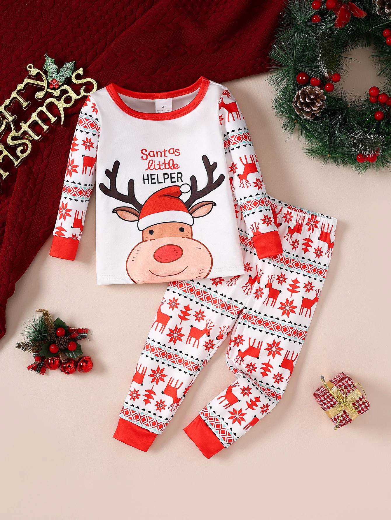 【Estilo ajustado, si están concornados por el tamaño, realice el pedido, un solo tamaño】 (Navidad) Juego de 2 piezas para niños, otoño e invierno, Reno, copo de nieve, estampado digital, cuello redondo, pedrería