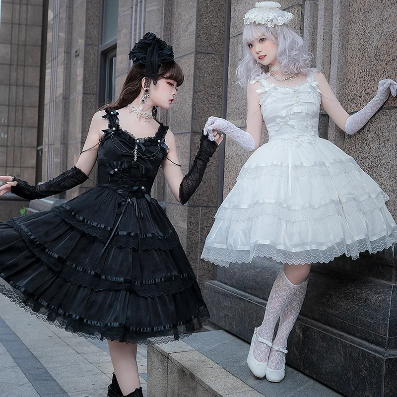 Original design Romantic pair jsk Slip dress everyday Gothic dark lolita Sweet elegant flower wedding dress