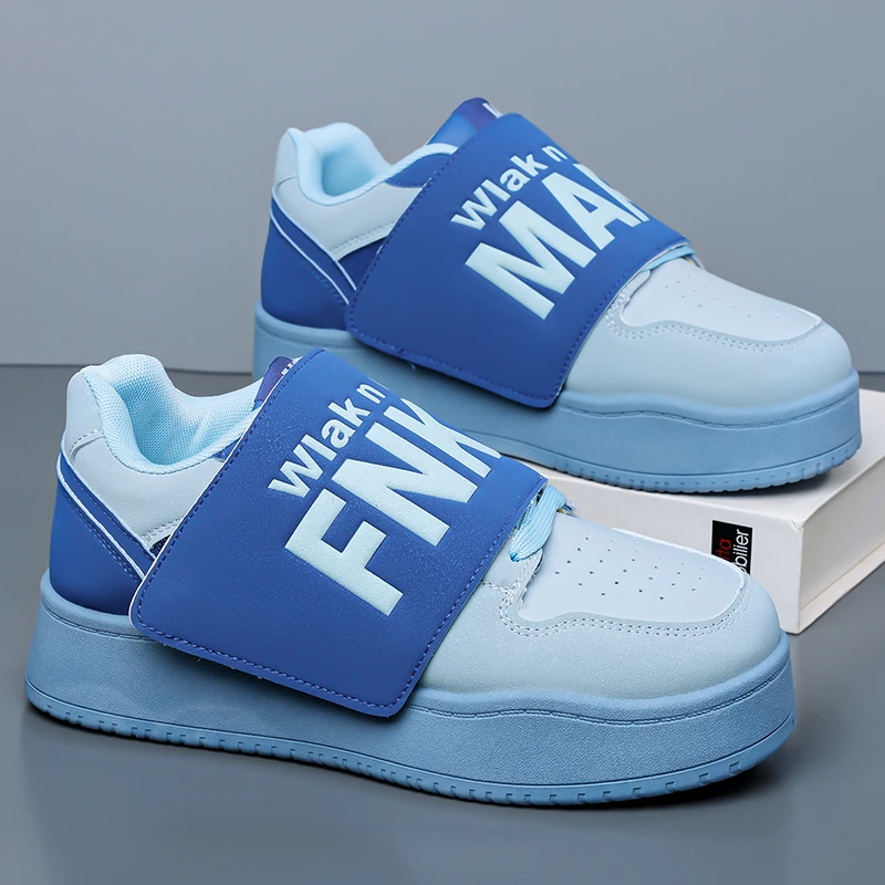 Hot Selling Fashion Blue Letter Printed Mens Low Sneakers Comfort Platform Casual Sneakers Men Hook-loop Street Sneakers for Men