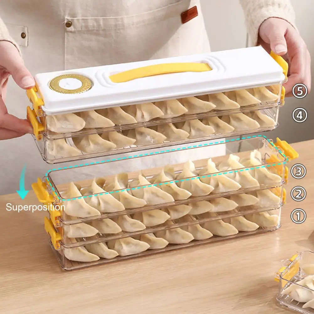 Multi Layers Dumpling Box With Timer Stackable Refrigerator Food Dumpling Container Kitchen Fresh-keeping Freezer Storage Box