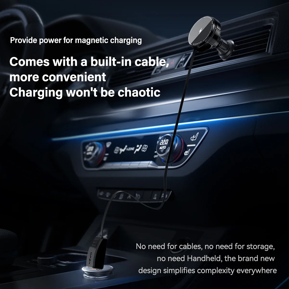 N52 Magnetic Car Wireless Charger Retractable USB C Cable Phone Cooling Holder For Magsafe iPhone 16 15 14 Pro Max Fast Charging