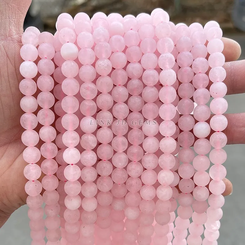 Natural Stone Frosted Pink Quartz Round Loose Matte Beads For Jewelry Making Needlework Bracelet Diy Pick Size Accessories