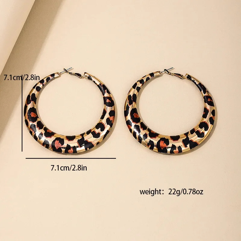 Exaggerated Hoop Earrings for Women Geometric Leopard Print Party Gift Holiday Fashion Jewelry Ear Accessories DE079