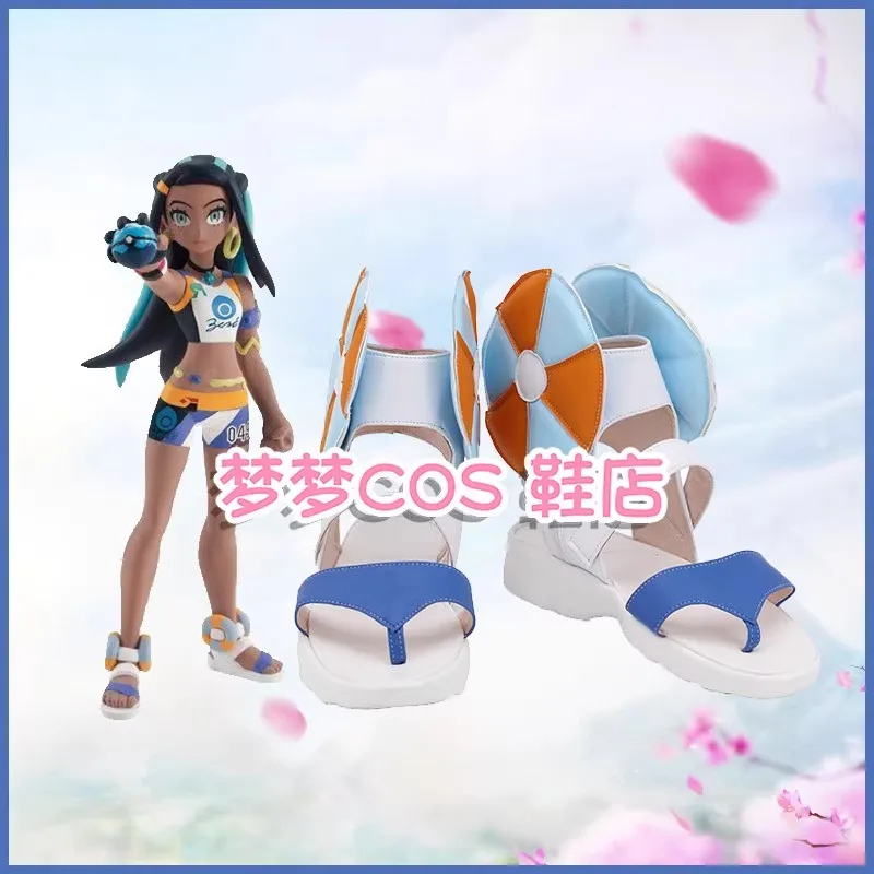 Pocket Mon Sword Shield Nessa Cosplay Costume Shoes Handmade Faux Leather Boots