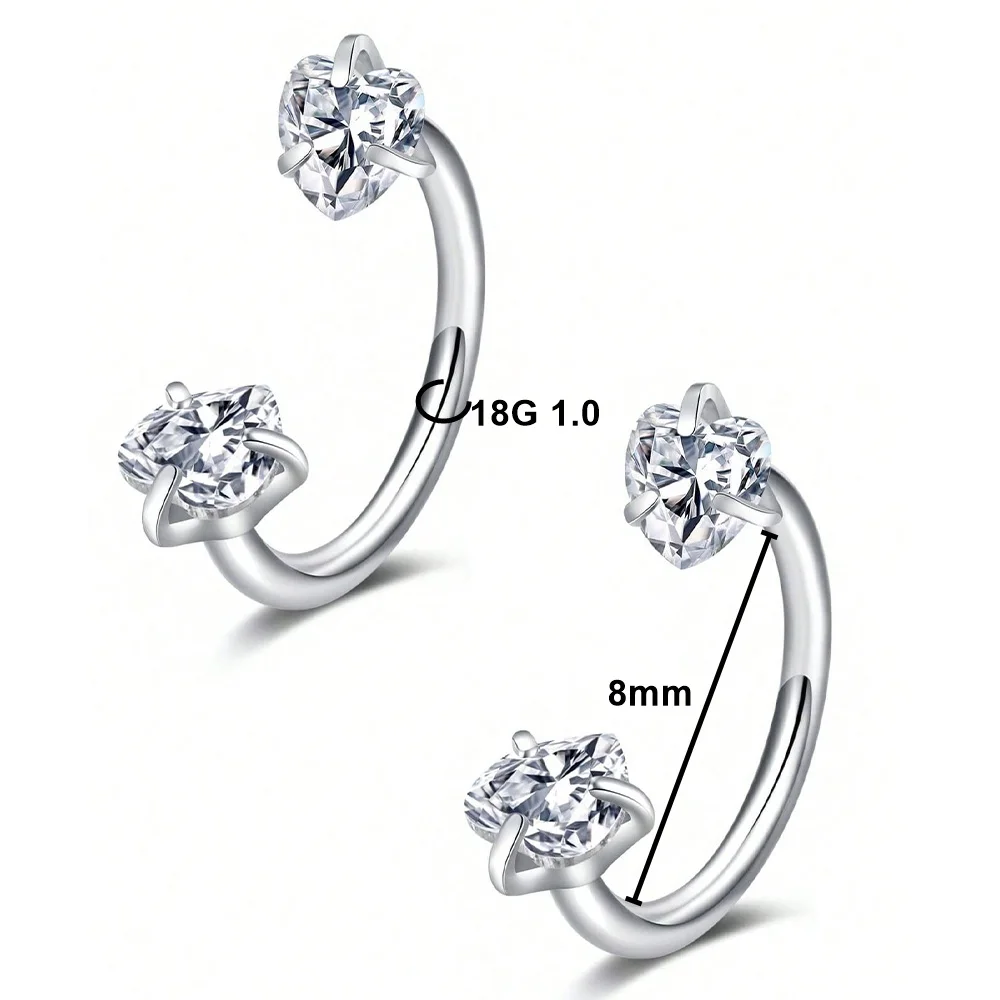 2PCS Stainless Steel Zirconia Horseshoe Ring Piercing Nose Ear Belly Rings Women Cartilage Helix Earrings Daith Piercing Jewelry