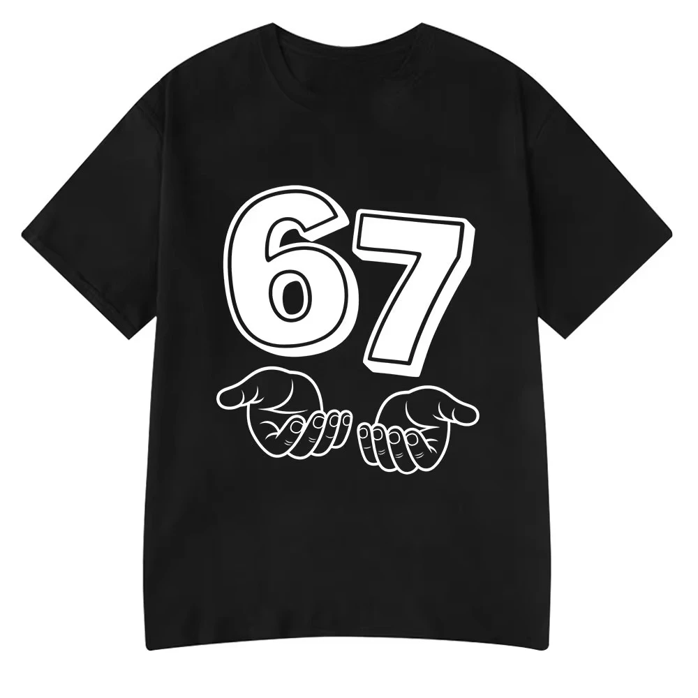 2026 Number 67 Hand Line Graphic Short Sleeve T Shirt Retro Cartoon Line Art Print Casual Street Tee Top Kids Adults