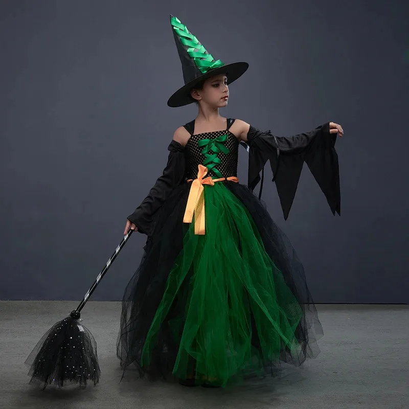 Disguise Girls Hocus Pocus Salem Witch Sisters Costume Kids Halloween Fancy Gown Tutu Dress With Cape For Cosplay Party Outfit