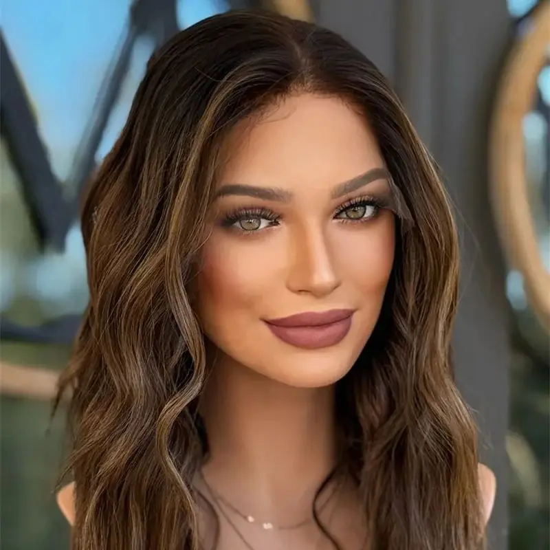 

13x4 Ombre Chestnut Brown Synthetic HD Lace Front Wig for White Balck Women HD Invisible Transparent Lace Wig Short Wave Bob