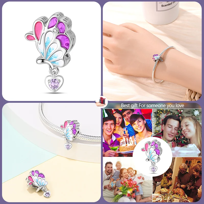 2024 New Fashion Colorful Flower Butterfly Charm Beads Suitable for Pandora Original Bracelet DIY Exquisite Jewelry Gift Making