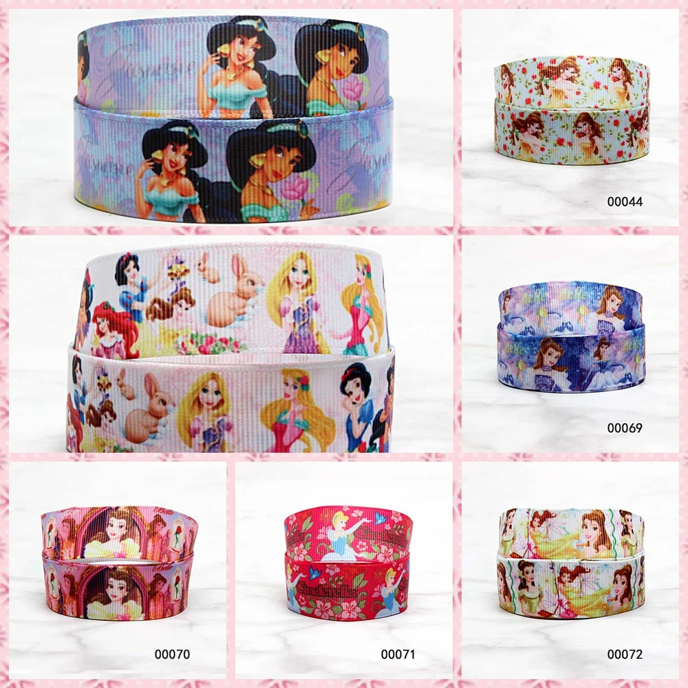 

50yards Disney Princess Craft Grosgrain Ribbon 25mm Decorations for DIY Haibows Toys Sewing Accessories