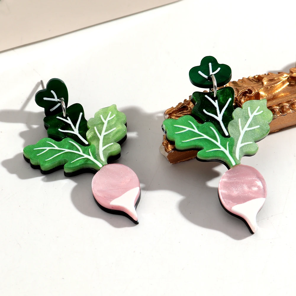 Sweet Acrylic Fruit Radish Drop Earrings for Women Creative Colorful Vegetable Dangle Earring Holiday Jewelry Gift