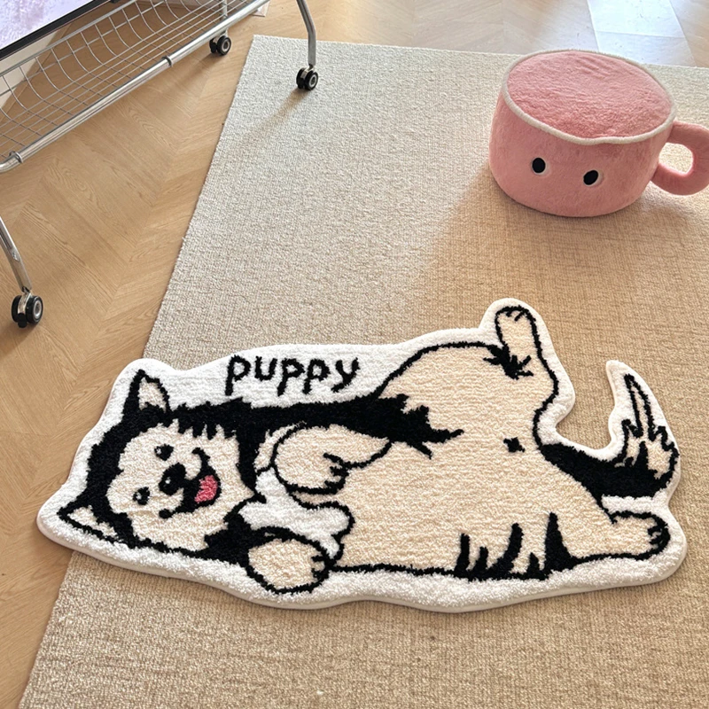Cartoon Husky Bathroom Mat Tufting Fluffy Carpet Bath Tub Side Anti Slip Rug Floor Pad Animal Home Kids Room Nursery Decor