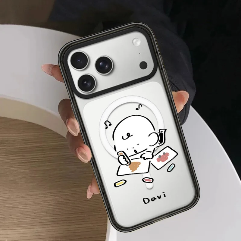 

Cute Drawing Baby Impact Black Border Magnetic Cover for IPhone 12 13 14 15 16 17 Pro Max Case for IPhone 17 Air
