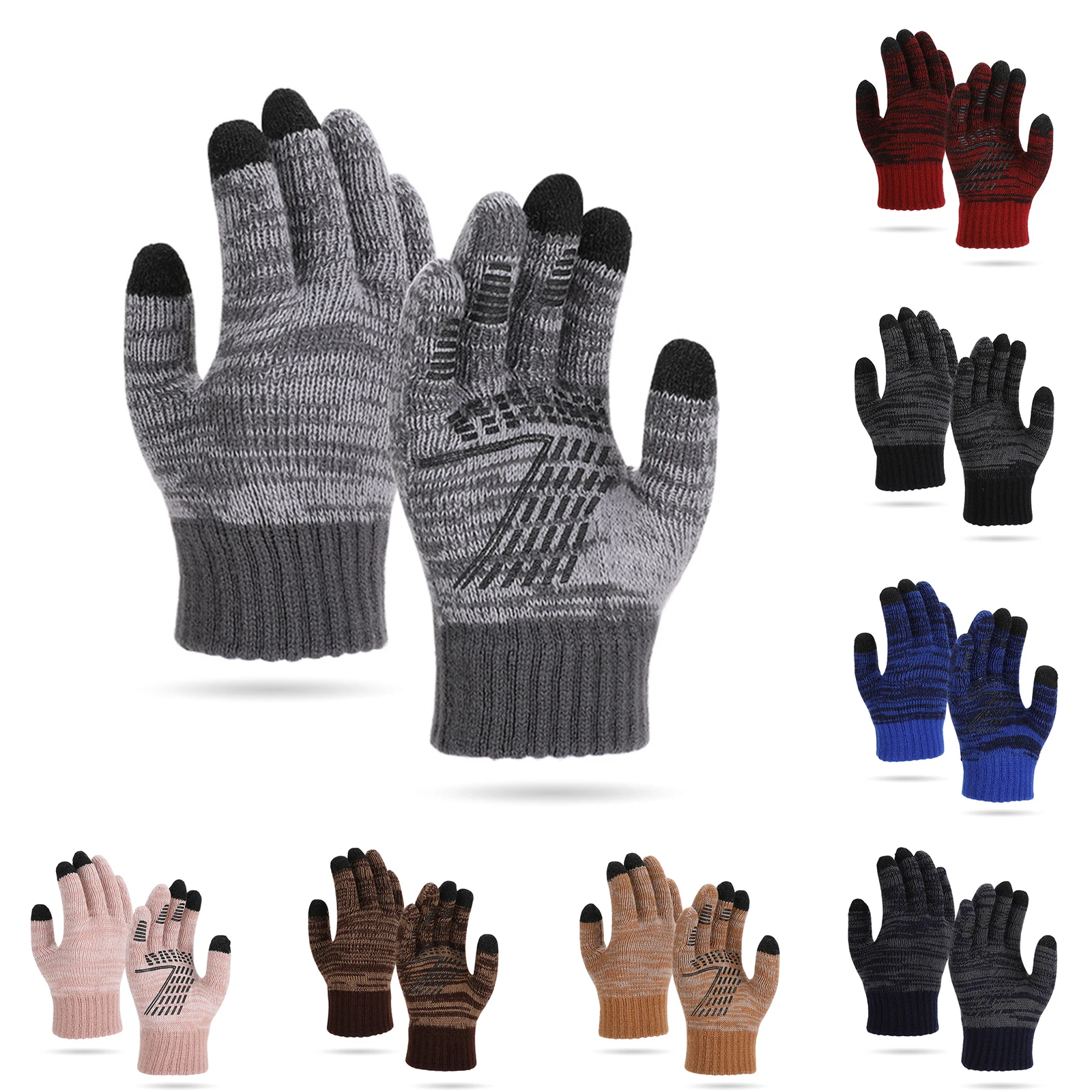 Knitted Cycling Five Finger Gloves Outdoor Velvet Thickened Warm Gloves Winter Men'S And Women'S Gloves Cold Resistant Gloves
