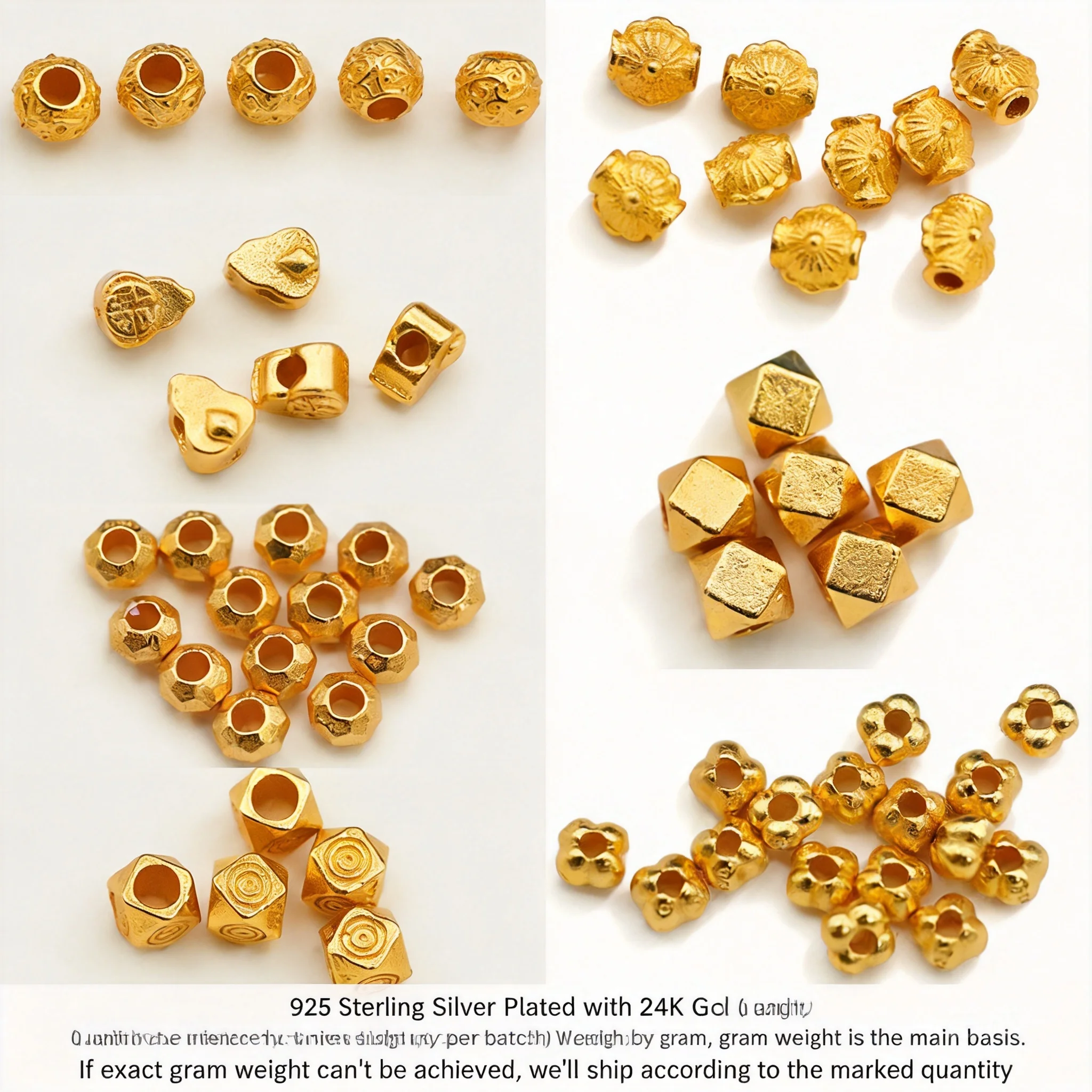 Chinese Style Lucky Fortune Attracting Auspicious S925 Silver 24k Gold Plated Spacer Beads Assorted Cloud Gourd Fu Pattern For