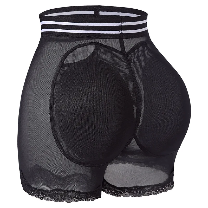 Daily Comfort Padded Shapewear Butt Lift Panties Black Lace Waist Shaper Briefs with Removable Hip Pads for Everyday Support