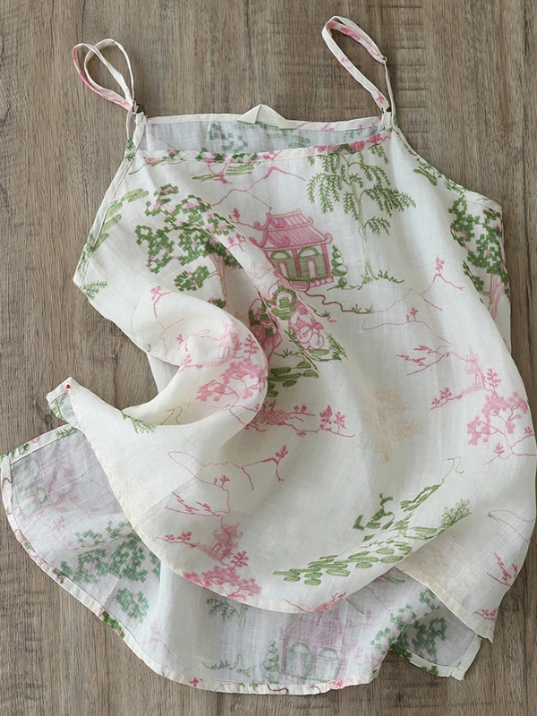 Künstlerisch bedrucktes Leinen – Crop Blouse Linen Bewertung und Preis