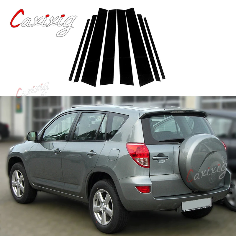 8Pcs Car Side Window Door Pillar Trim Posts Stickers Black for Toyota RAV4 XA30 2006 2007 2008 2009 2010 2011 2012