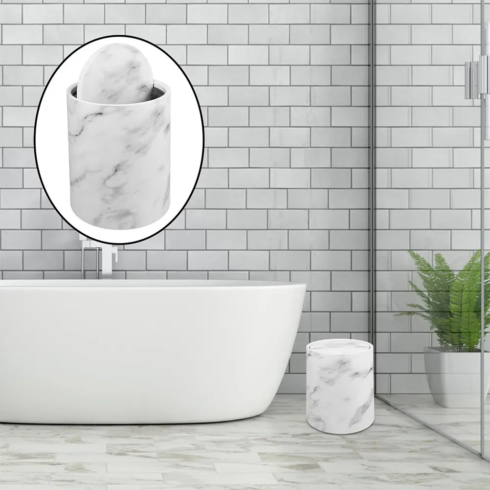 

Large Capacity Marble Waste Bin Plastic Swing Lid Trash Can for Kitchen Living Room Bathroom Household Use Stylish Marbling