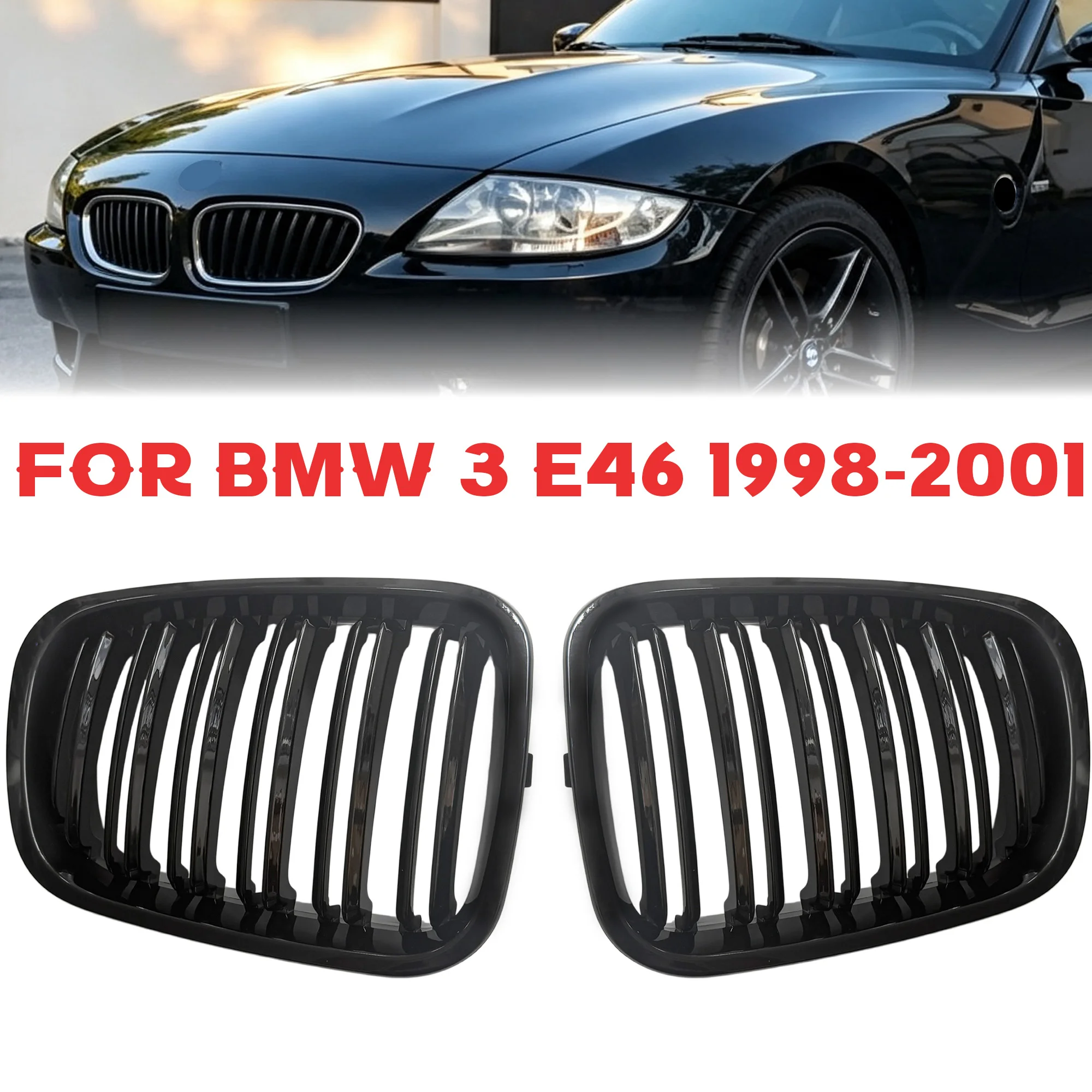 Kidney Grill For BMW 3 Series E46 4-Door 316i 318i 320i 323i 325i 328i 330i 1998 1999 2000 2001 Pre-Facelift Dual Slats Grille