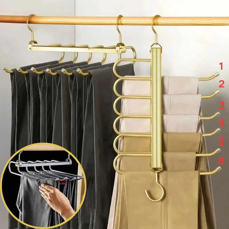 

Multi-function Magic Hangers,6 Layers Rotatable Folding Aluminum Alloy Trouser Hanger,Non-Slip 6 in 1 Rack for Home Travel Dorm