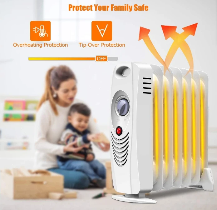 Oil Filled Radiator Heater, 700W Portable Space Heater, Adjustable Thermostat, Overheat Protection