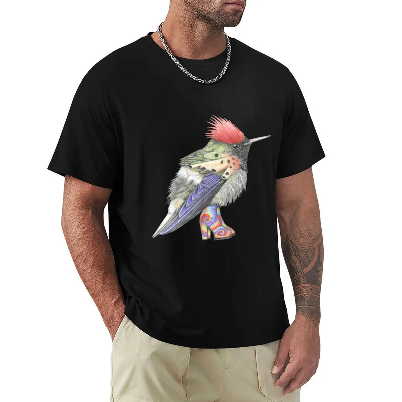 

Tufted Coquette Hummingbird in Tie Dye Boots. T-Shirt plus size clothes designer shirts mens graphic t-shirts funny