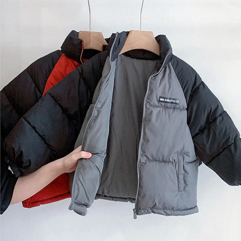 Autumn Winter Down Coats Children Thickened Warm Stand Collar Jackets Boys Girls Patchwork Outerwear Kids Fashion Overcoat
