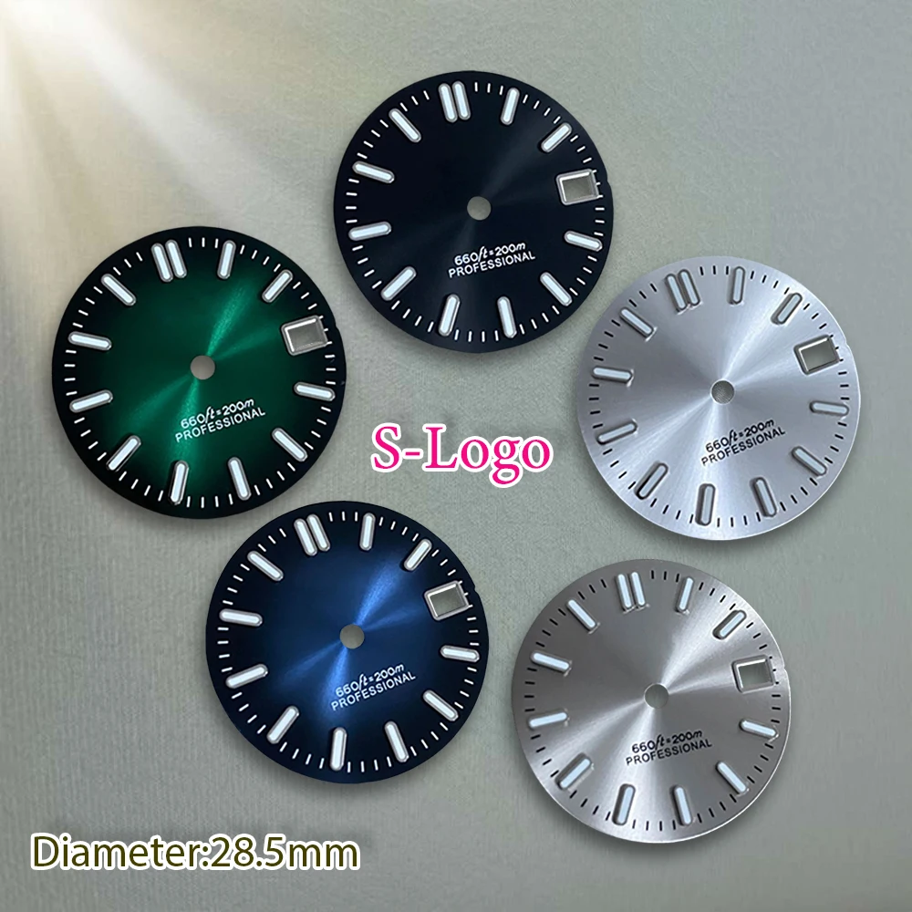 S โลโก้ Dial 28.5 มม.NH35 Dial Sunray Dial Fit NH35/NH36/4R/7S การเคลื่อนไหวสีเขียวส่องสว่าง 3/3. 8/4.2 นาฬิกานาฬิกาอุปกรณ์เสริมเครื่องมือ