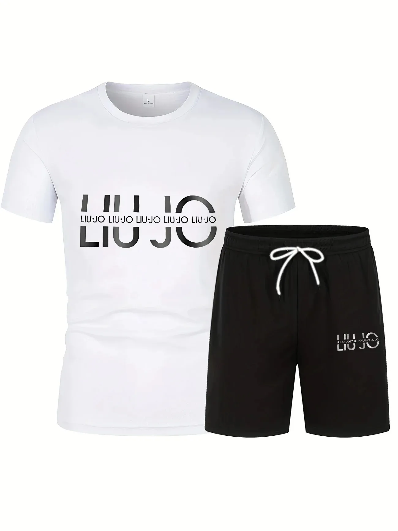 

Men's Casual Short Sleeve and Shorts Set, Simple and Modern, Breathable, Round Neck, Loose Cut, Polyester Spandex, Alphabet